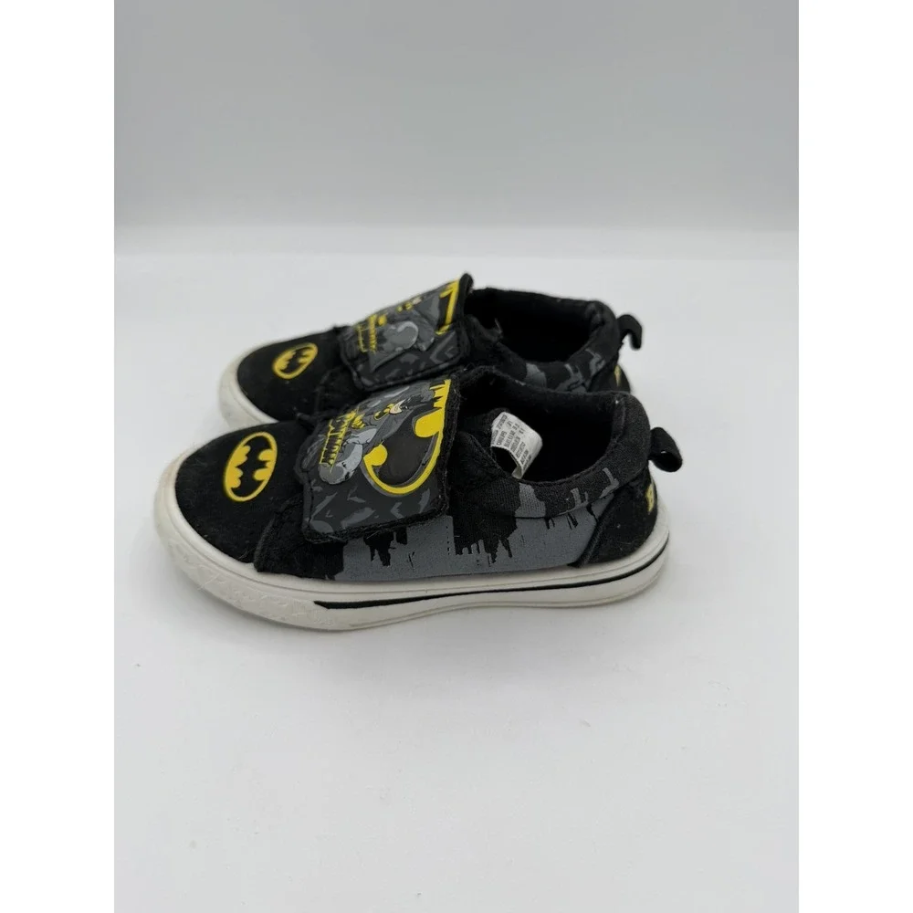 DC Batman Canvas Toddler Black Slip On Shoe Hook And Loop Closure Size 8